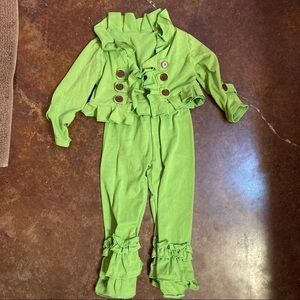Girls Green Ruffle Pants and Jacket